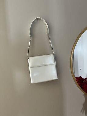 Salvatore Ferragamo Pearl White Leather Bag with Silver Tone Gancini Accent